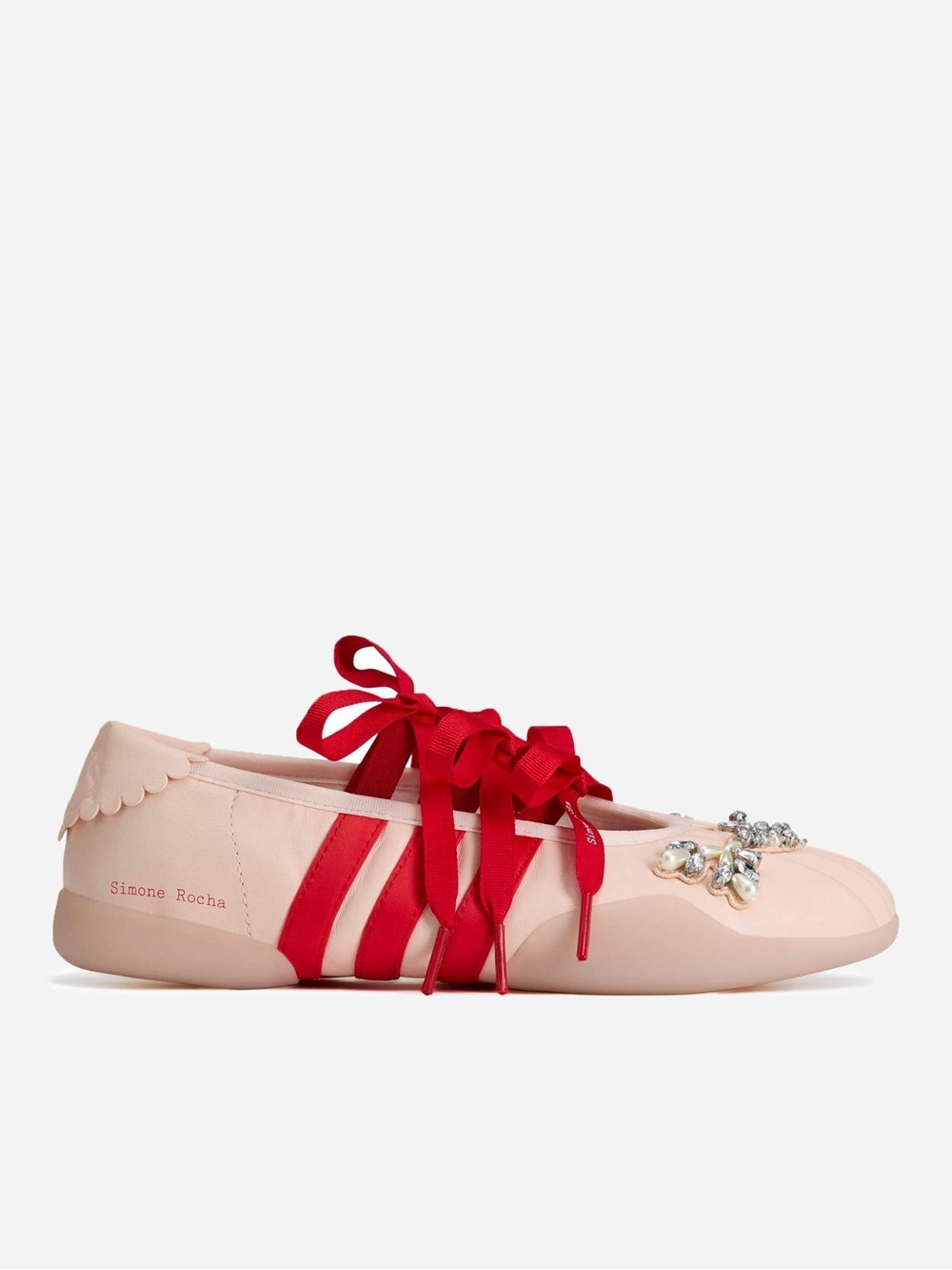 Simone Rocha x adidas Blush Pink Ballet Flat with Red Ribbon and Crystal